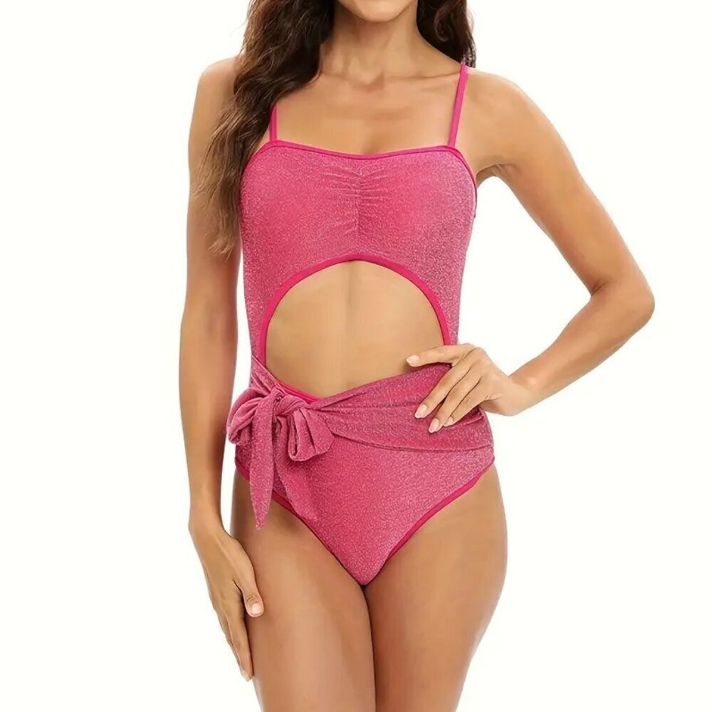 Elegant One-piece Crystal Swimsuit (Color: Pink Sparkles)